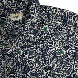 Marine Layer Shirt Mens XL Blackish Blue Floral Tencel Linen Short Sleeve